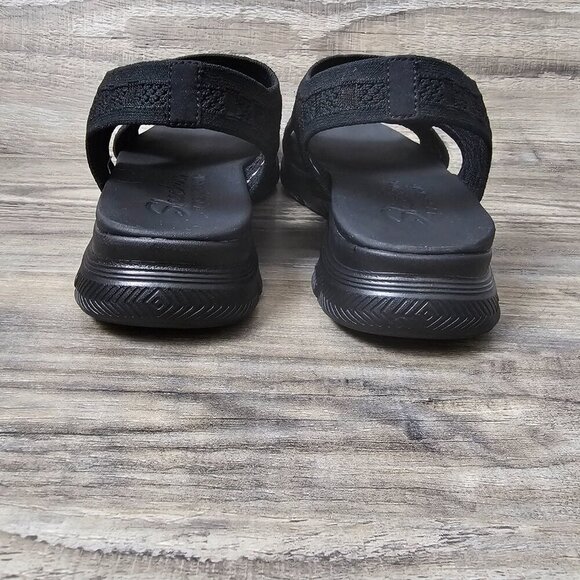 Sketchers Yoga Foam Flex Appeal 4.0 Boldest Black Sling Back Sandal Shoe - Picture 5 of 9